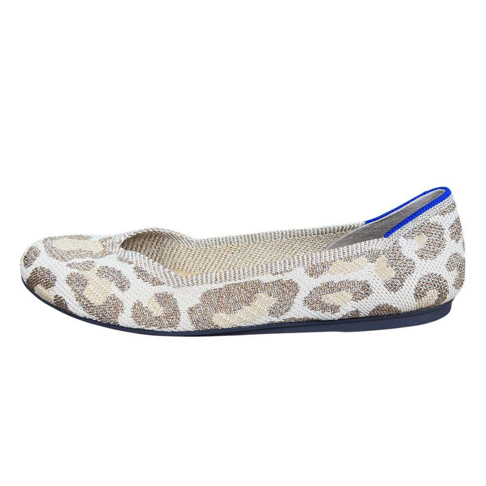 Rothy's The Flat Shimmer Cat Tan Gold Leopard Round Toe Flats Size 9 - Picture 3 of 11